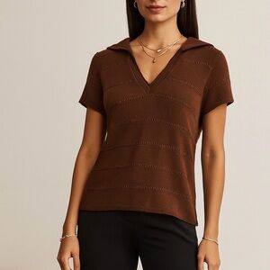 BCBG MaxAzria 100% Cashmere Brown Crochet Sweater Large